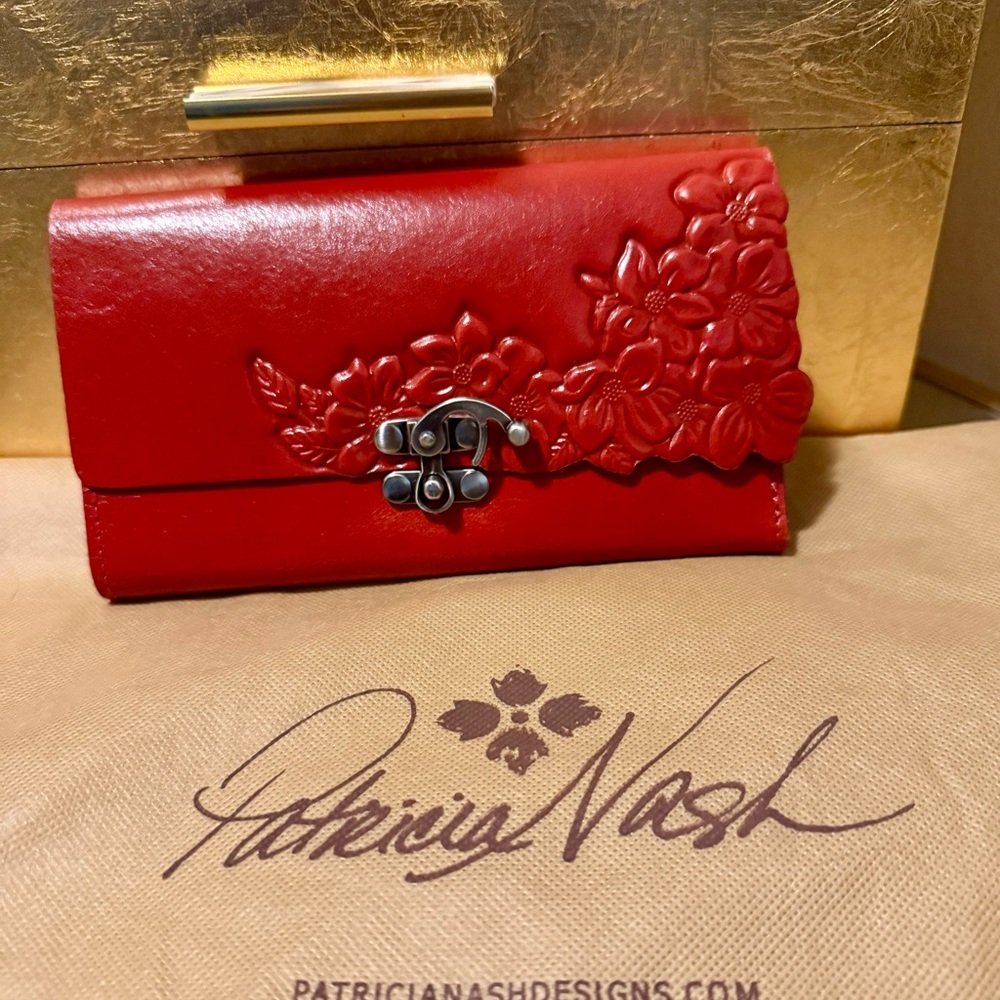 Patricia Nash Red Embossed Floral Wallet